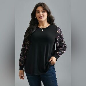 Floral Sleeve Black Top